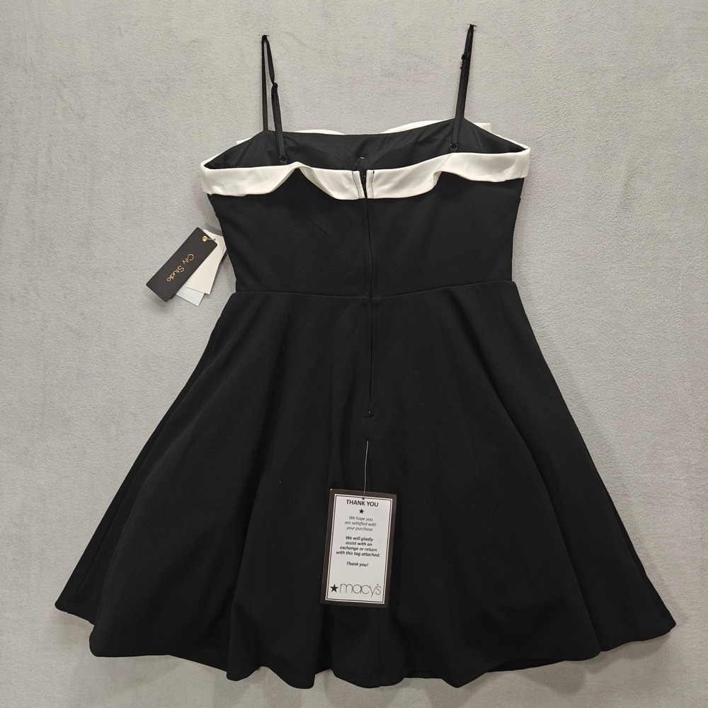 Black White Bow Babydoll Mini Dress 11/12 Event NYE Glam Cocktail LBD Statement - Picture 6 of 11